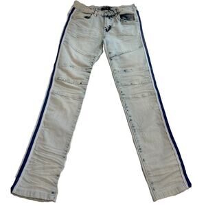 OPS Boys Sz 10 Biker Jeans Bleached Blue Side Tape Excellent Adjustable Waist
